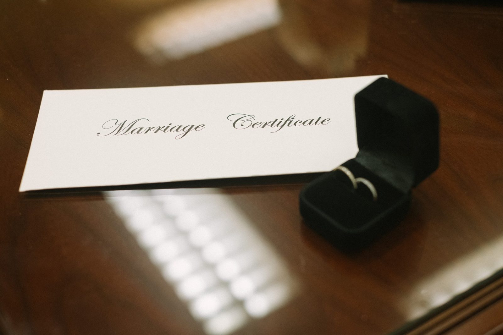 Marriage certificate and ring