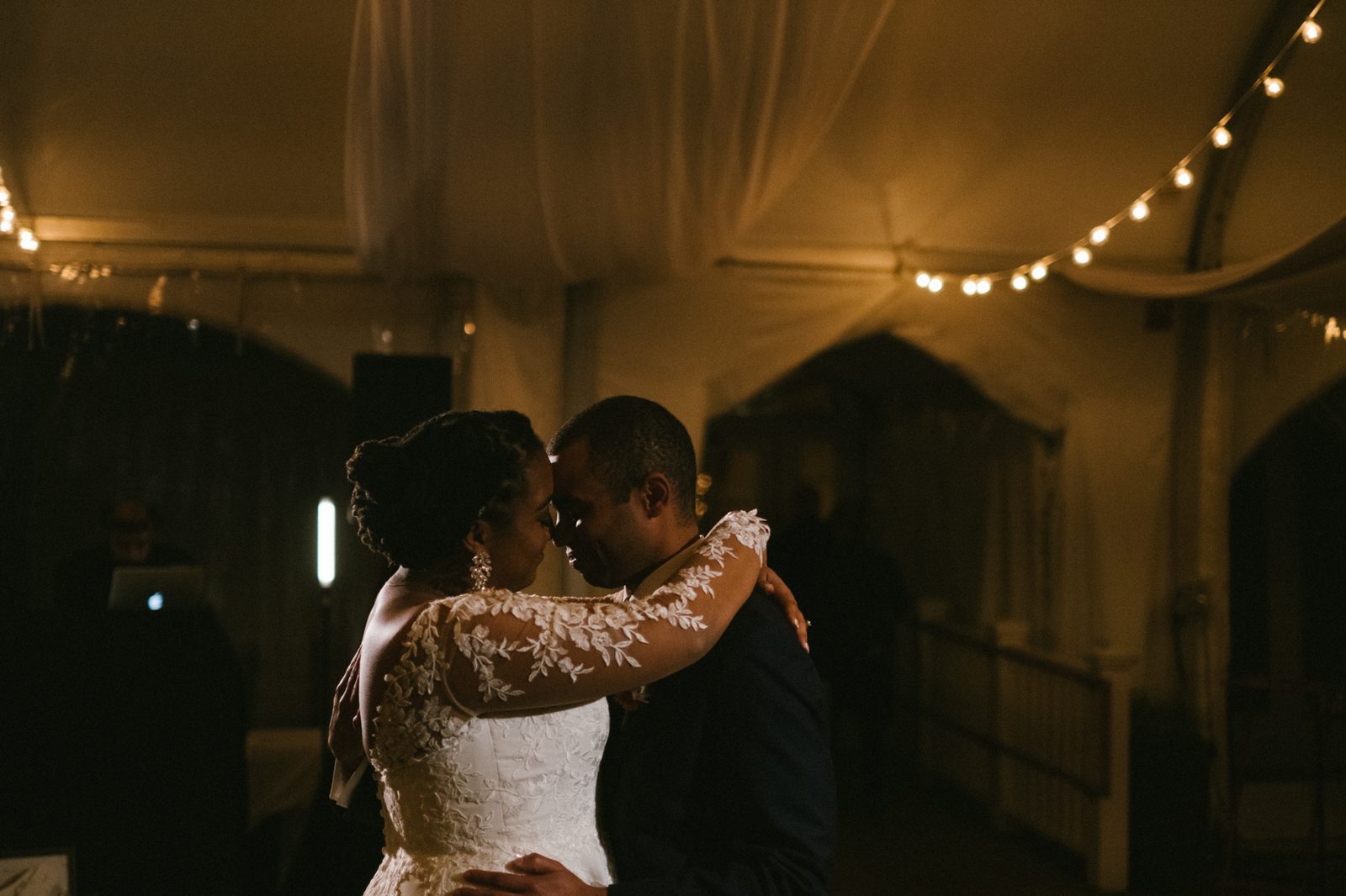 First dance under string lights